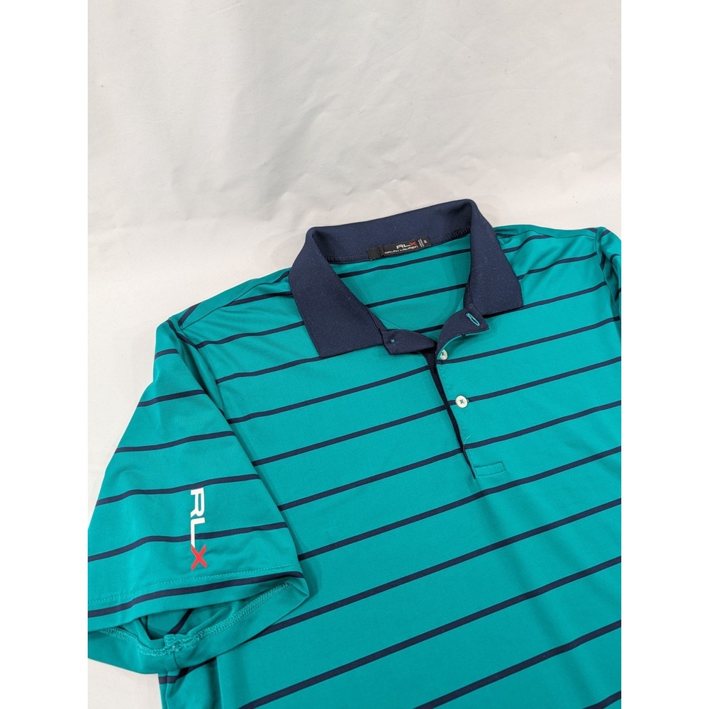 RLX Ralph Lauren Shirt Adult XL Green Striped Polo Mens S/S Performance